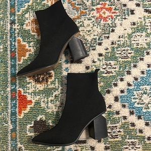 Steven New York (Steve Madden) Black Sock boot with silver cut out heel size 9